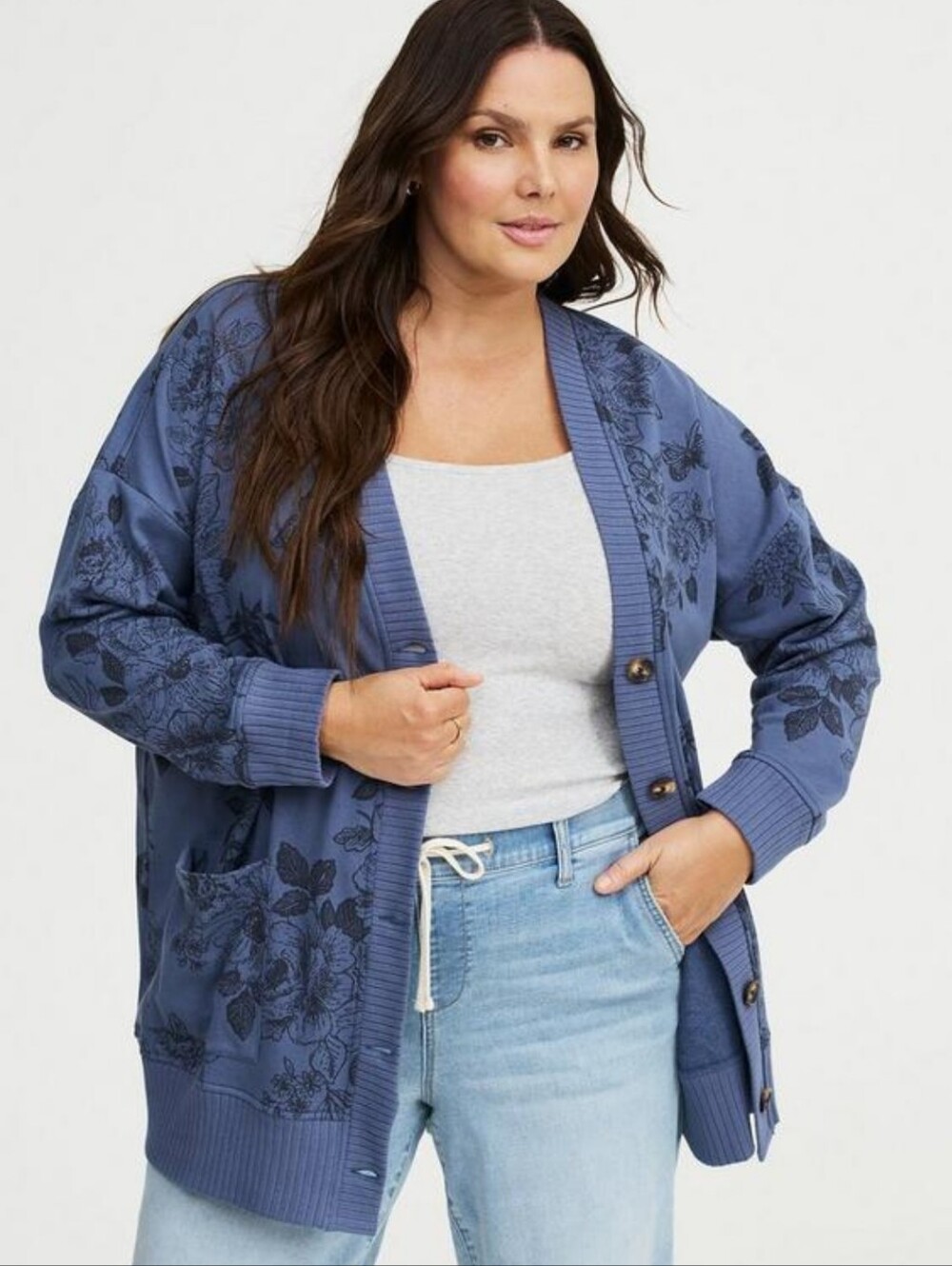 Torrid Cardigan Floral Print Blue  Size 3 22/24